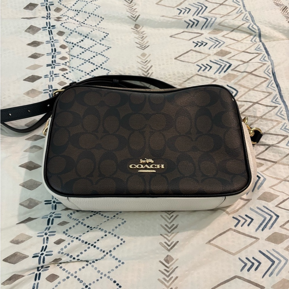 Coach Black and White Crossbody Bag with Gold Hardware